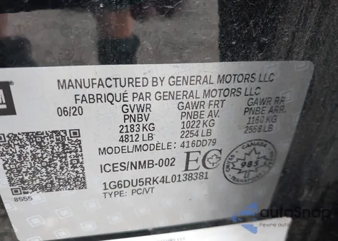 2020 Cadillac Ct5 Sport z USA, uszkodzony, nr VIN 1G6DU5RK4L0138381